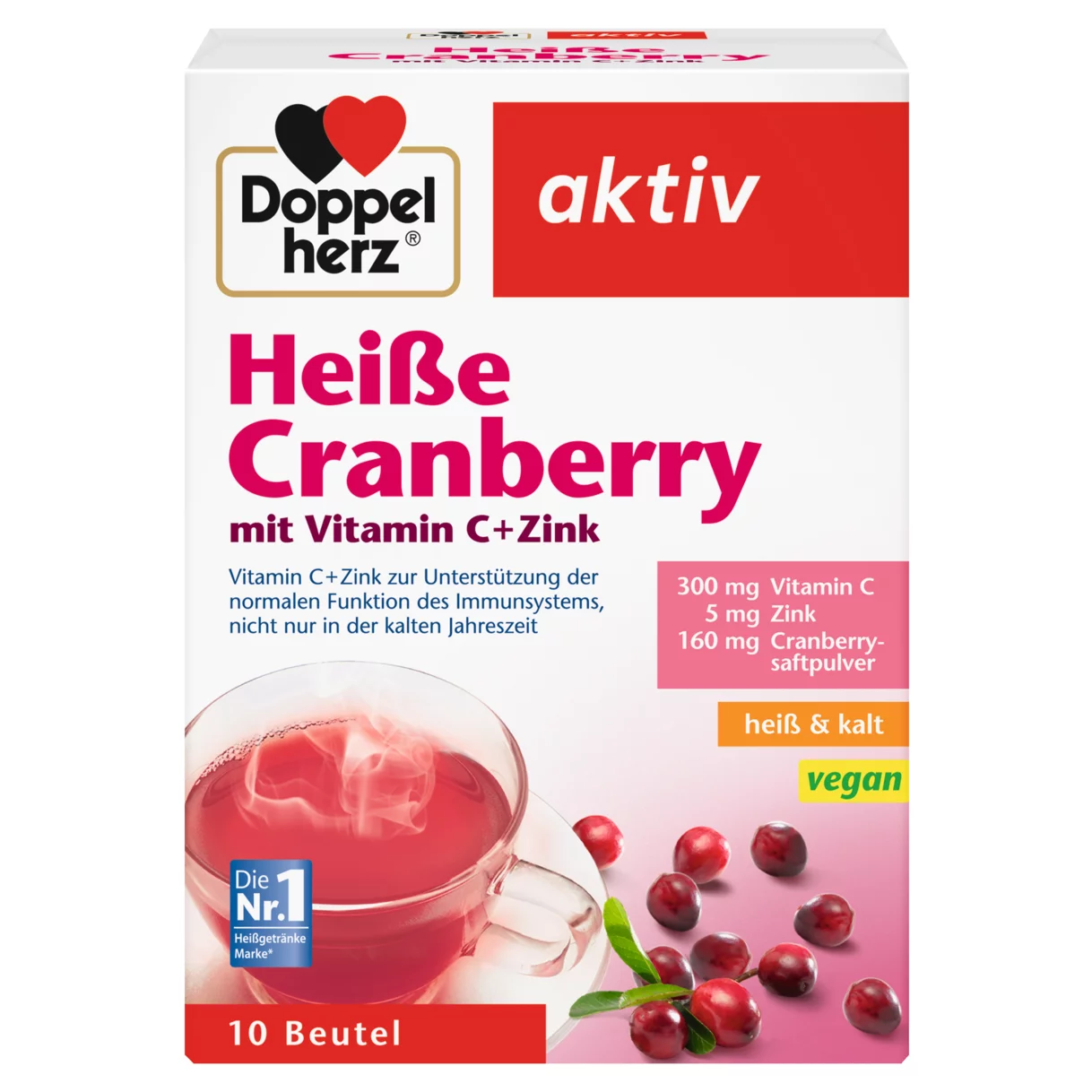 Abbildung der Produktverpackung Doppelherz aktiv Heiße Cranberry Frontansicht
